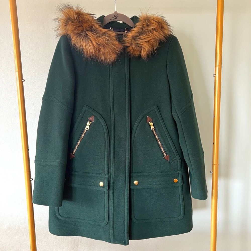 J. Crew Chateau Parka in Italian Stadium-Cloth Wool / Dark Forest / 4P / NWOT